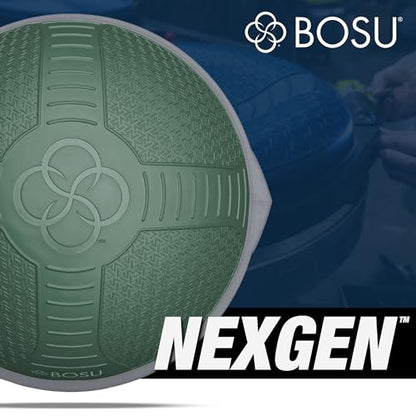 BOSU Nexgen Balance Trainer, Half-Ball Training Equipment, 65 cm Diameter, 300 lb Capacity - Burst-Resistant Stability Exercise Tool w/Non-Slip Base, Includes Hand Pump, Commercial-Grade - color: Militia Green/Gray