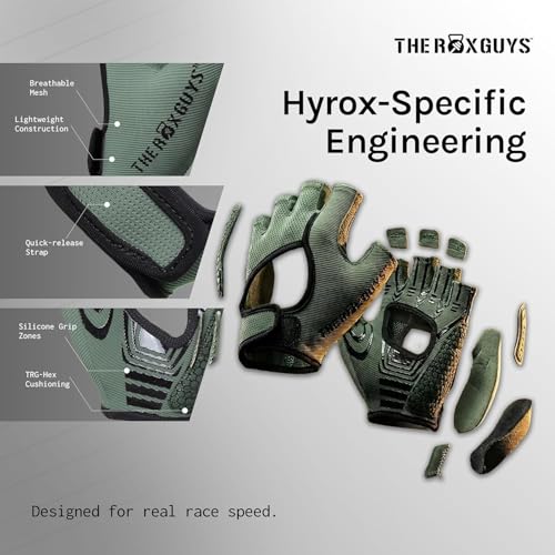 Gloves for Hyrox | Competition & Training | Lightweight, Sweat Wicking, Grip Gloves with TRG-Hex Palm Cushioning | Anti-Slip for Ski Erg, Sled Pull, Farmers Carry - size: X-Small