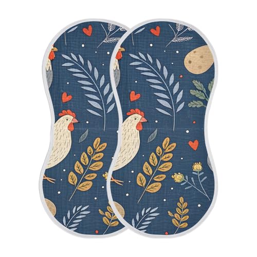 Roosters Dark Blue Muslin Burp Cloths 1 Pack - Extra Large 22"x11", 4-Layer Soft Absorbent Cotton, Waterproof Backing, Baby Drool Rags for Newborn