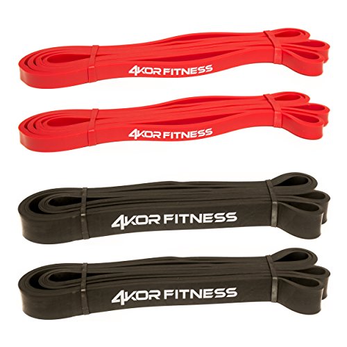 Pull Up Assist Band Set 2 Red and 2 Black Heavy Duty 41" Resistance Bands for Mobility, Crossfit, Weightlifting, Therapy, Home or Gym Workouts and More - Red 15-35lbs, Black 20-70lbs