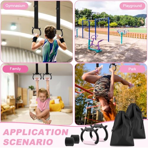Gymnastics Rings, Pull up Rings with Adjustable Strap, Indoor Outdoor Pull-up Bar Strength Training Ring for Home Workout Fitness Exercise Training - Load Bearing 550lb
