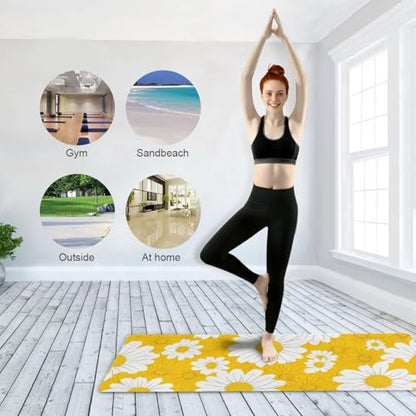 Yellow Daisy Yoga Mat Non-Slip Eco-Friendly Exercise Fitness Mat for Yoga Pilates and Floor Workouts for Women & Men, 71 x 26 in