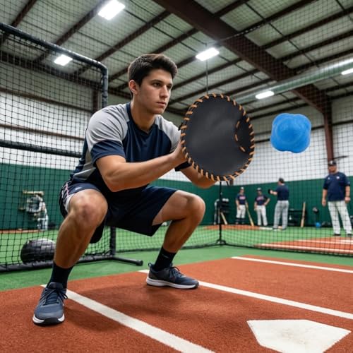 Pancake Glove Baseball Youth & Flat Gloves Softball Trainer with Agility Reaction Ball - Infield Mitt to Build Soft Hands (Ages 6-12, Right-Hand Throw)