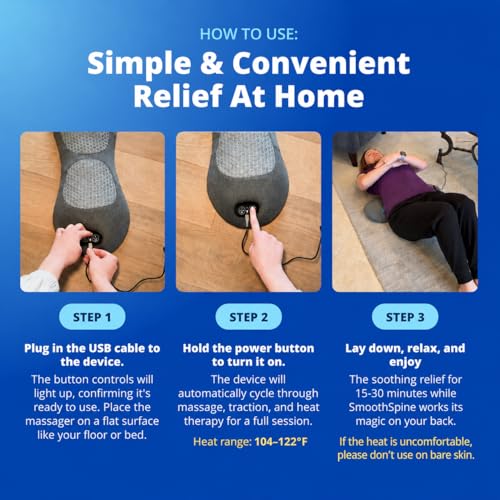 Triple Fusion Back Massager - The Official Smooth Spine Massager with Heat - Design to Support Lower Back Comfort, Relaxation Device for Home Use (Triple Fusion Back Massager)