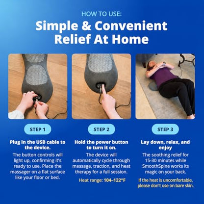 Triple Fusion Back Massager - The Official Smooth Spine Massager with Heat - Design to Support Lower Back Comfort, Relaxation Device for Home Use (Triple Fusion Back Massager)