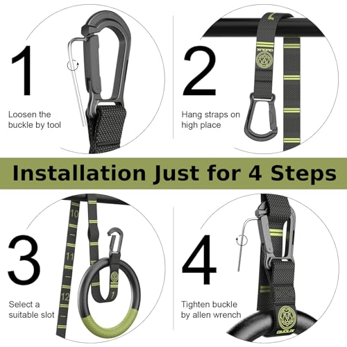 QUOLIX Gymnastic Rings with Adjustable Straps, Non-Slip Pull Up Rings with Straps, 1300lbs Exercise Rings with Straps for Home, Gymnastics Rings for Home Gym, Workout, Exercise, Training, Calisthenic