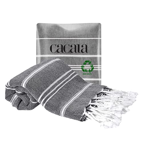 Cacala 100% Turkish Cotton Kitchen Tea Towels, Highly Absorbent Luxury Soft Quick Drying Dish Towel with Hanging Loop for Gym, Yoga, Bath, Sports, Cleaning and Kitchen (23 x 36), Black - color: Black
