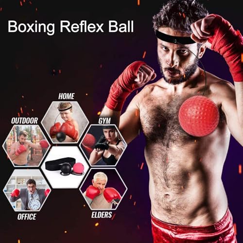 Box-bollen Game, Interactive Boxing Reflex Ball Set, Adjustable Headband for Punching Practice for Reflex, Timing, Accuracy, foc-us Hand Eye Coordination Training for Boxing