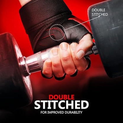 Weight Lifting Gym Workout Gloves with Wrist Wrap Support for Men & Women, Full Palm Protection Exercise Gloves for Weightlifting, Training, Fitness, Hanging, Pull ups