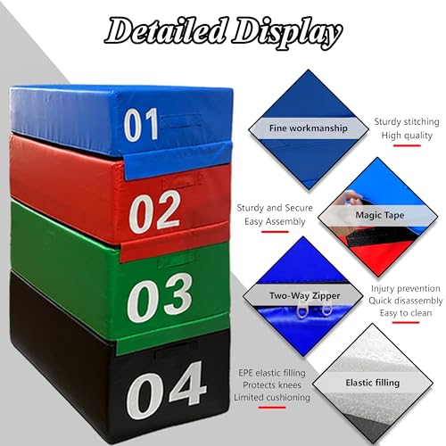 4 in 1 Foam Plyometric Box, Adjustable Height Soft Foam Jump Box Set, Non-Slip, Durable, Easy-to-Clean Soft training box, Suitable for Gyms, Home, Jumping, etc.(Size:01+02+03+04（90*55*140cm）) - size: 01+02+03+04（90*55*140cm）