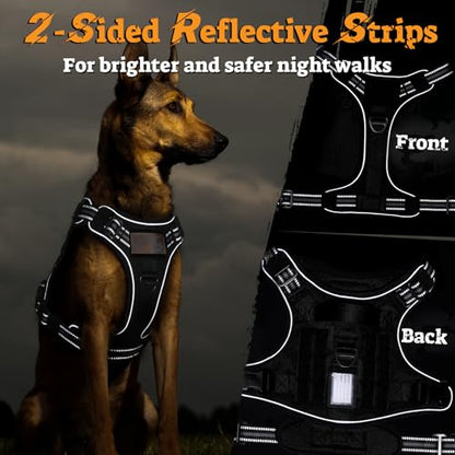 rabbitgoo Dog Harness Medium Sized No Pull, Tactical Service Pet Vest with Molle and Control Handle, Adjustable and Reflective Military Harness for Easy Walking and Training, Black, M