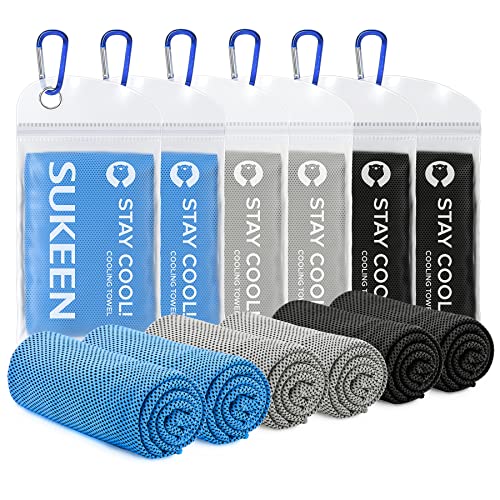 Sukeen Cooling Towels for Neck and Face (40" x 12"), Cooling Towel 6 Pack, Microfiber Best Sports Cooling Cool Towels for Hot Weather, Soft Breathable Cooling Towels for Sweat Athletes Men Women - color: 2*blue+2*grey+2*black
