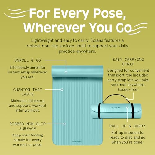 Retrospec Solana Yoga Mat 1" Thick w/Nylon Strap for Men & Women - Non Slip Exercise Mat for Home Yoga, Pilates, Stretching, Floor & Fitness Workouts