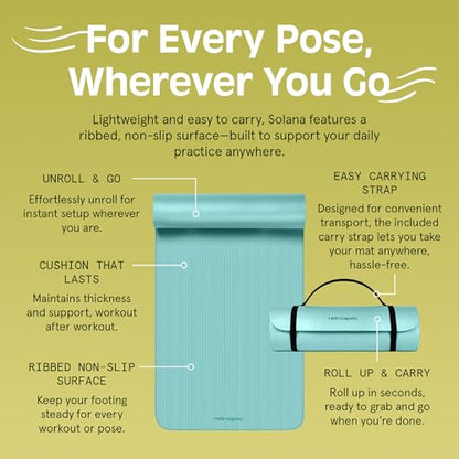 Retrospec Solana Yoga Mat 1" Thick w/Nylon Strap for Men & Women - Non Slip Exercise Mat for Home Yoga, Pilates, Stretching, Floor & Fitness Workouts