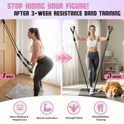 Resistance Bands with Handles for Women, 150LBS Exercise Bands Set for Physical Therapy Yoga Pilates, 5 Level Workout Bands for Working Out with Door Anchor, Home Gym Fitness Equipment