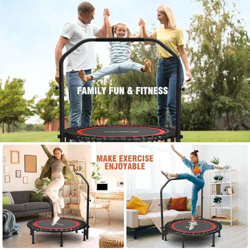 ANCHEER Fitness Trampoline,40"/48" Bungee Rebounder with Adjustable Handle - color: Red