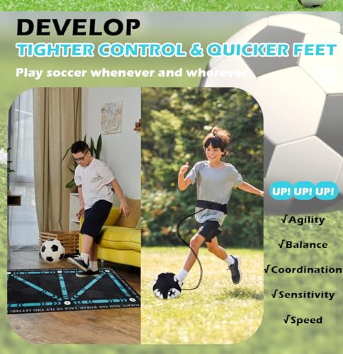Soccer Training Mat with Video Guide & Grip Socks | 47“x32” Footwork Agility Mat for Ball Control & Speed | Non-Slip Soccer Practice Mat for All Ages, Home, Gym | Includes Training Equipment & Guide - style: 5-in-1 Ultimate