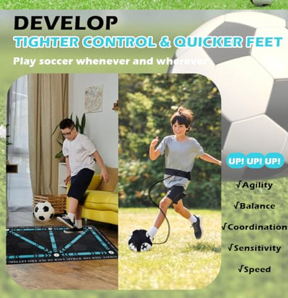 Soccer Training Mat with Video Guide & Grip Socks | 47“x32” Footwork Agility Mat for Ball Control & Speed | Non-Slip Soccer Practice Mat for All Ages, Home, Gym | Includes Training Equipment & Guide - style: 5-in-1 Ultimate