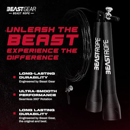 Beast Gear Jump Rope, Jump Ropes for Fitness, Premium Aluminium Skipping Rope for Men Women - Boxing, MMA, HIIT, Strength Training & Double Unders