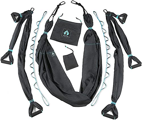 Aerial Yoga Swing Set - Hammock Hanging Swing - Sling Inversion Fly Kit - Antigravity Yoga Sling - Suspension Trapeze - color: BLACK