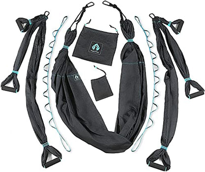 Aerial Yoga Swing Set - Hammock Hanging Swing - Sling Inversion Fly Kit - Antigravity Yoga Sling - Suspension Trapeze - color: BLACK