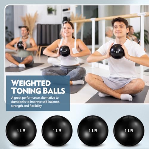 Seenelling 4 Pcs Weighted Toning Balls for Exercise Weighted Exercise Soft Medicine Balls for Gym, Pilates, Yoga, Balance, Flexibility