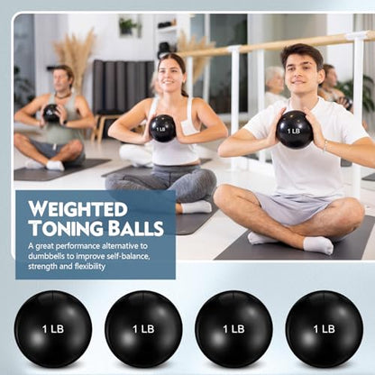 Seenelling 4 Pcs Weighted Toning Balls for Exercise Weighted Exercise Soft Medicine Balls for Gym, Pilates, Yoga, Balance, Flexibility