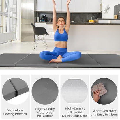 Signature Fitness 10ft x 4ft Four Fold Folding Exercise Mat with Carrying Handles for MMA, Gymnastics and Home Gym Protective Flooring, 2-inch Thick - color: Gray