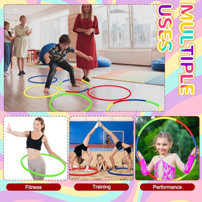 Syhood 12 Pcs Hoops for Kids Plastic, Green, Pink, Yellow, Dark Blue - color: Green, Pink, Yellow, Dark Blue