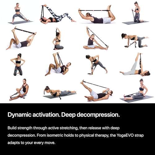 YOGA-EVO Elastic Stretching Strap with Loops for Physical Therapy - Stretch & Activate Muscles - Increase Mobility & Recovery - Soft Cotton & Spandex - Includes Carrying Pouch & Video Exercises