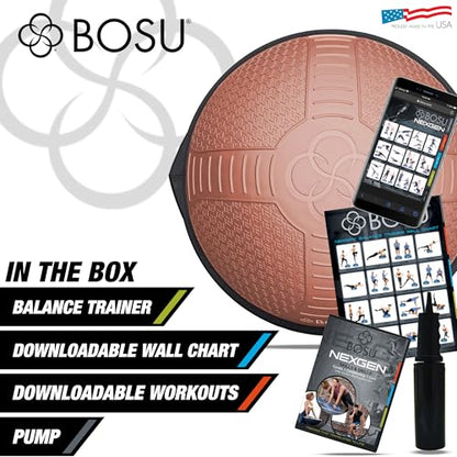 BOSU Nexgen Balance Trainer, Half-Ball Training Equipment, 65 cm Diameter, 300 lb Capacity - Burst-Resistant Stability Exercise Tool w/Non-Slip Base, Includes Hand Pump, Commercial-Grade - color: Rose Gold
