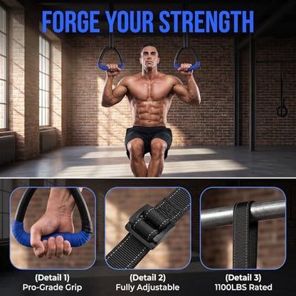 Gymnastic Rings, Gymnastic Rings Equipment, Pull-up Gymnastic Rings, Home Gymnastic Rings no-Punch bar Lanyard for Training Workouts - color: Blue