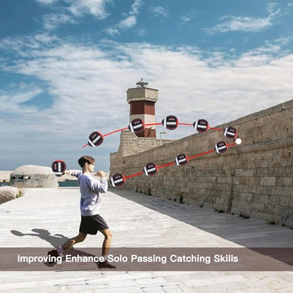 PassCatch Training Football, Peewee Size(Ages 3-9) Kids/Youth (Ages 7-13) Official Size(Ages 13+) Fatherless Bounce Back Leather Football Improving Enhance Solo Passing Catching Skills - color: Black with white circles, size: Kids&Youth Size 6 Football Ag