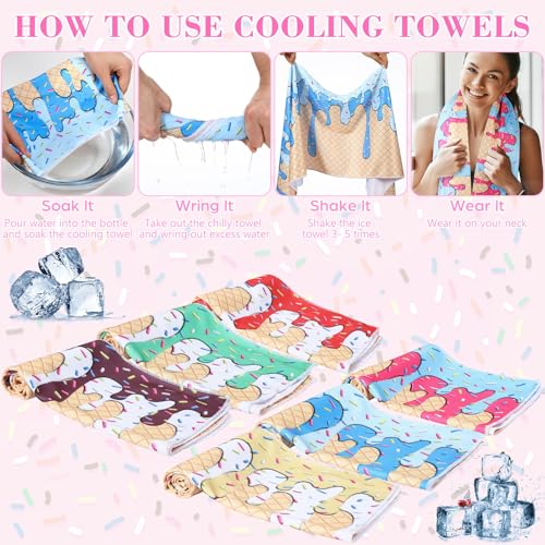 12 Pcs Cooling Towel with Mesh Storage Bag and D Ring Hook, 40" x 12" Soft Breathable Chilly Microfiber Sport Towels for Yoga Running Gym Workout Sport Party Favors Team Gift(Ice Cream Drip) - style: Ice Cream Drip