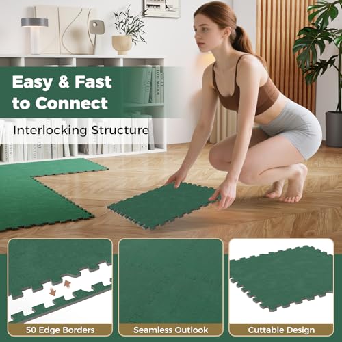 Tangkula 25 Pack-100 Sq.Ft. Foam Floor Tiles, Interlocking Carpet Tiles with Edge Borders, 24" × 24" Puzzle Exercise Mats for Living Room, Bedroom and Office (Green, 100 Sq.Ft.)