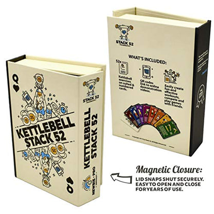 Stack 52 Kettlebell Exercise Cards. Workout Playing Card Game. Video Instructions Included. Learn Kettle Bell Moves and Conditioning Drills. Home Fitness Training Program. (2019 Updated Deck)