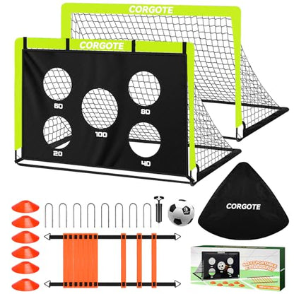 Toddler Soccer Goals for Backyard Set of 2, 4x3ft Portable Pop Up Soccer Net, Kids Soccer Training Equipment with Ball, Cones, Ladder, Scoring Target, 3-14Years Old Birthday Gifts for Boy Girl