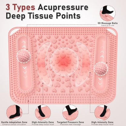 Foot Massage Mat & Foot Massage Balls, Spike Acupressure Reflexology Mat for Feet Pressure Point Stimulation, Silicone Massager Board Plantar Fasciitis Pain Stress Relief for Office Home Pink - color: 22.5x14.2" Pink