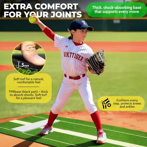 Softball Pitching MAT Whit Pitcher Rubber - Softball Training Equipment - Tools-Trainer Practice - Pitching Training aids - Baseball Turf mat - Indoor Pitching Practice - Pitch - softballs