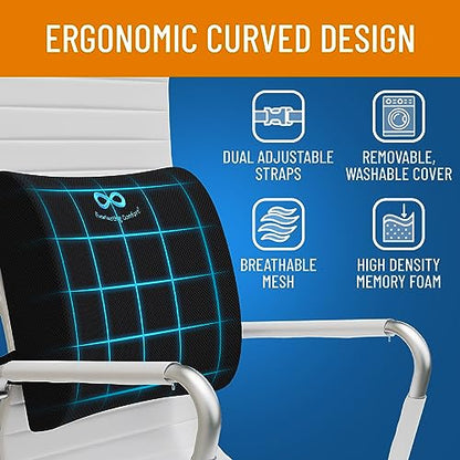 Everlasting Comfort Lumbar Support Pillow & Back Stretcher for Lower Back Pain Bundle - Adjustable Back Stretching Device for Spine Decompression - Office Chair Back Support for Gaming, Car, Couch
