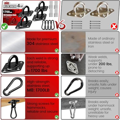 sprookber 304 Stainless Steel Pad Eye Snap Hook,M10 Ceiling Hook 1700Lb,8Pc - size: 4 Inch, style: Black Rhombus