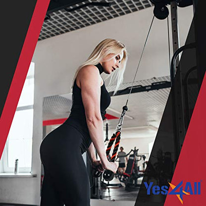 Yes4All Deluxe Tricep Rope Cable Attachment, 27 & 36 inch with 4 Colors, Exercise Machine Attachments Pulley System Gym Pull Down Rope with Carabiner - color: F. 36" Red Black