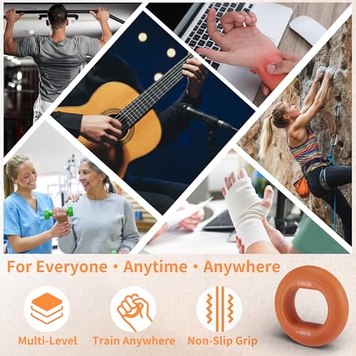 Hand Grip Strengthener, Fingers Exerciser - Silicone Rings for Muscle Training Sports Rock Climbing Finger Rehabilitation,6 Resistance Levels - color: Orange(50/60LB)