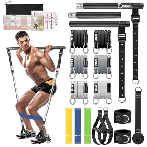 Pilates Bar Kit with Resistance Bands,Pilates Bar with Stackable Bands Workout Equipment for Legs,Hip,Waist and Arm,Exercise Fitness Equipment for Women & Men Home Gym Yoga Pilates - color: Glossy Black