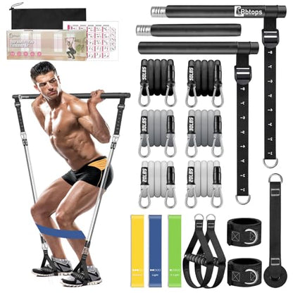 Pilates Bar Kit with Resistance Bands,Pilates Bar with Stackable Bands Workout Equipment for Legs,Hip,Waist and Arm,Exercise Fitness Equipment for Women & Men Home Gym Yoga Pilates - color: Glossy Black