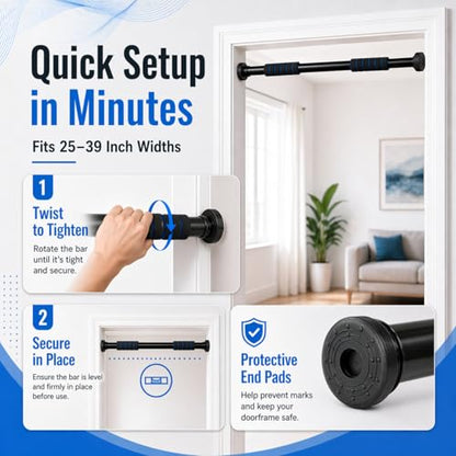 Pull Up Bar for Doorway, Adjustable Door Frame Pull Up Bar with 330 lbs Capacity, No Screw Chin Up Bar for Home Gym Strength Training, Fits 25"–39" Door Frames and Walls