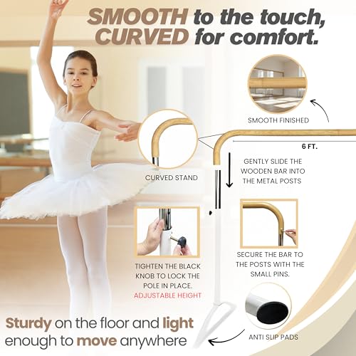 Portable Ballet Barre for Home or Studio – Adjustable Freestanding Curved Dance Bar for Kids & Adults, Ideal for Stretch, Pilates, Dance & Active Workouts White