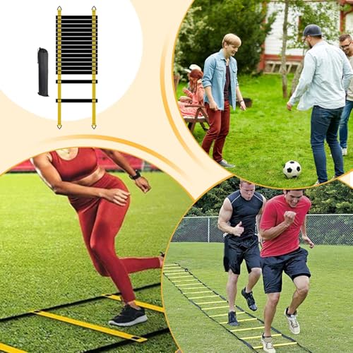 Sports Agility Ladder Set - Portable Speed Training Equipment, Carry Bag Durable Flat Rungs Adjustable Design for Quick Footwork Coordination Balance and Reaction Training for Athletes Soccer
