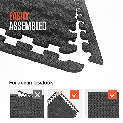 Thick Puzzle Exercise Mat Foam Interlocking Tiles Protect Floors from Gym Equipment Exercise, Durable Non-Skid Texture, Kid Baby Family Safe Easy to Assemble - color: Black & Blue, size: 24.2"L x 0.5"W x 24.2"Th