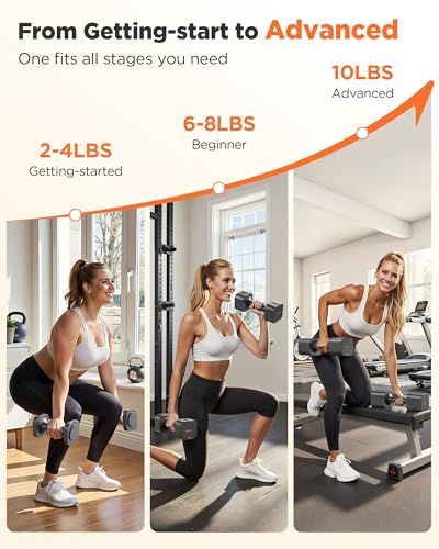 FEIERDUN DB3 5-in-1 Adjustable Dumbbell Set, 6LB/10LB Pair Adjustable Weights for Women at Home, Dual Locking Stable Hand Weights with TPU Soft Handle, Home Gym, Rehab, Pilates, Yoga, Strength Training